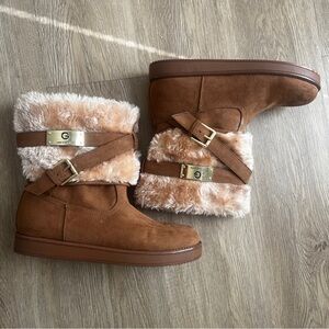 Guess Brown Fur-Lined Ankle Boots Size 7